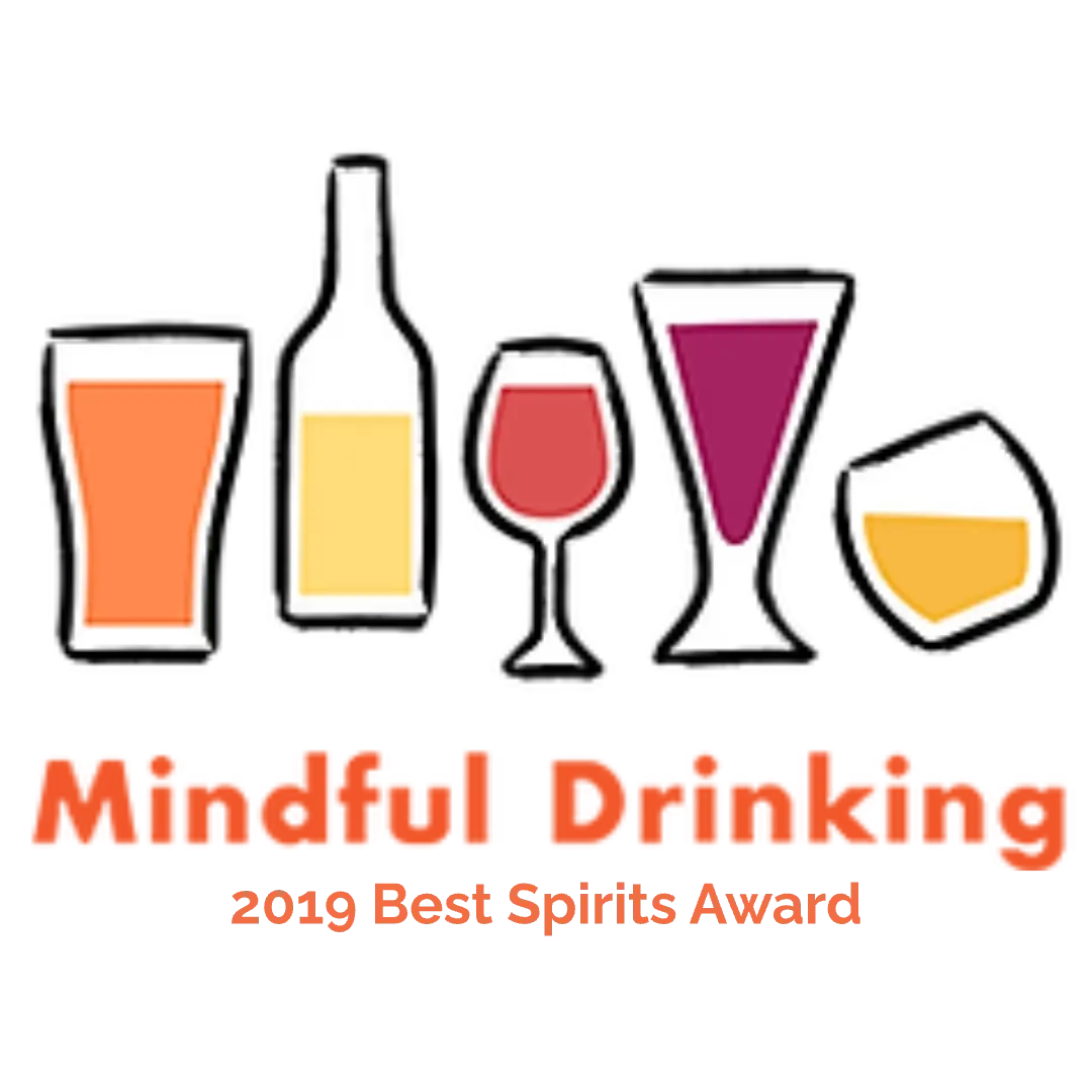 VerGinSA’s 2019 Best Spirits Award from the Mindful Drinking Festival, with playful orange text and illustrated bottles in warm shades of orange, yellow, and purple.